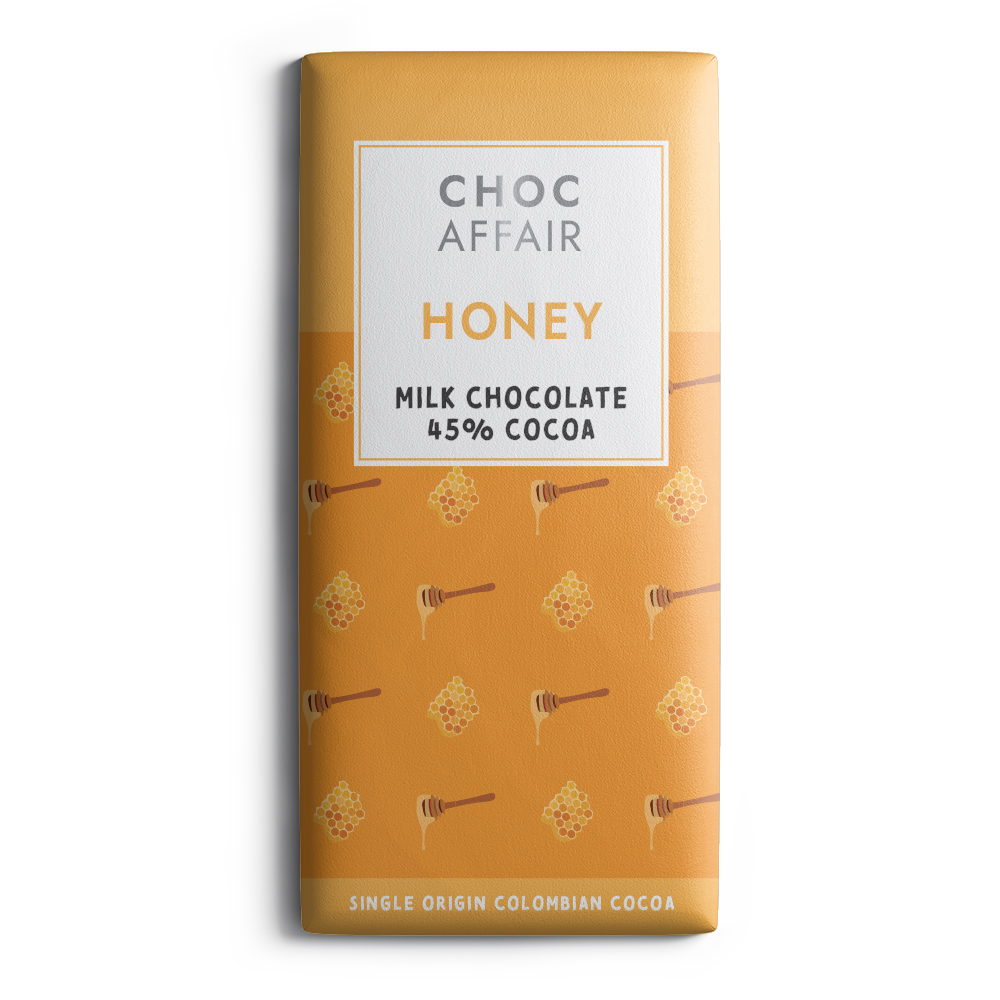 signature-honey-milk-chocolate-bar-90g-1 Choc Affair Honey milk chocolate bar, 90g, crafted in York with natural honey flavour and sustainably sourced cocoa, palm oil free