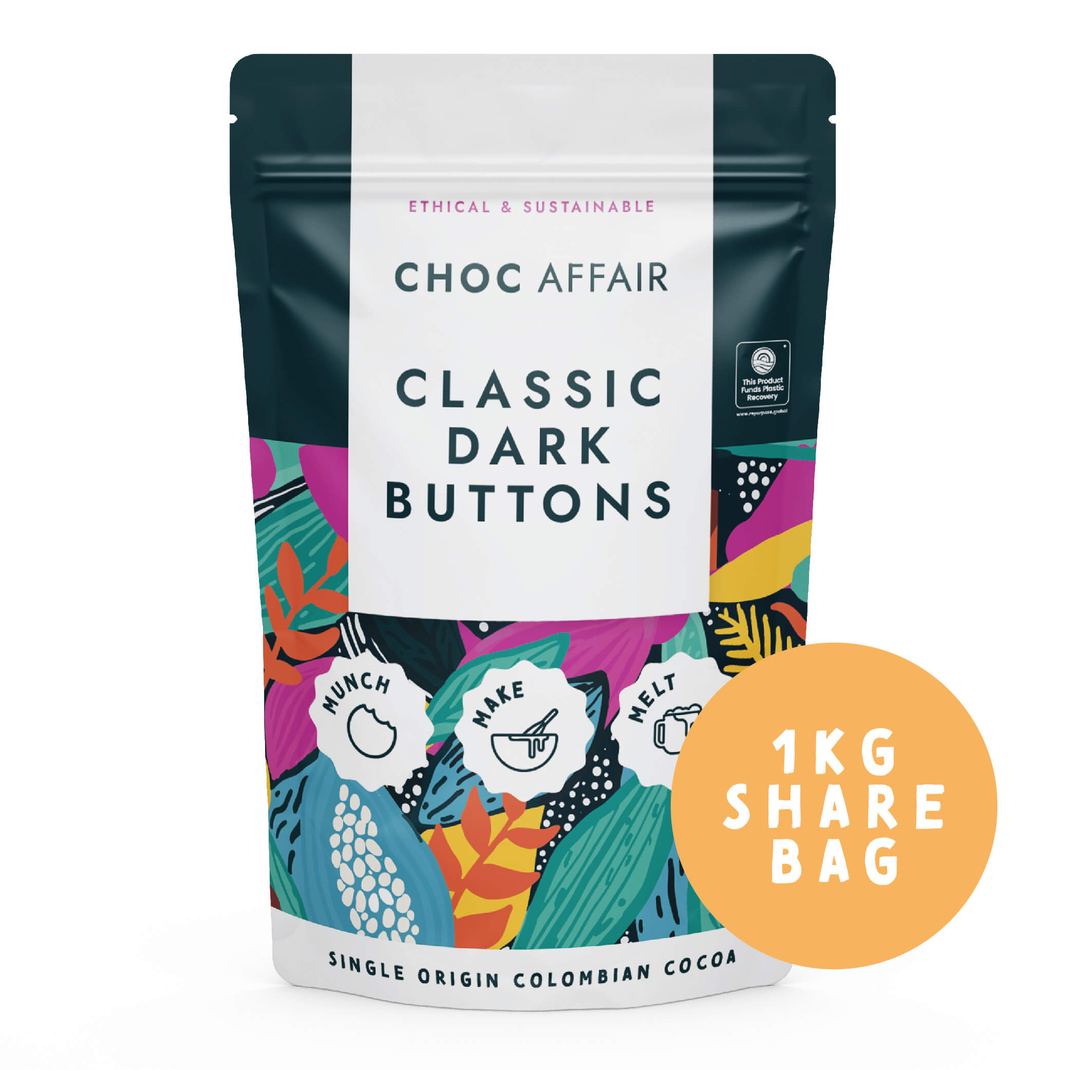 Website_Dark 1kg - Roundal 1kg pouch of dark chocolate buttons