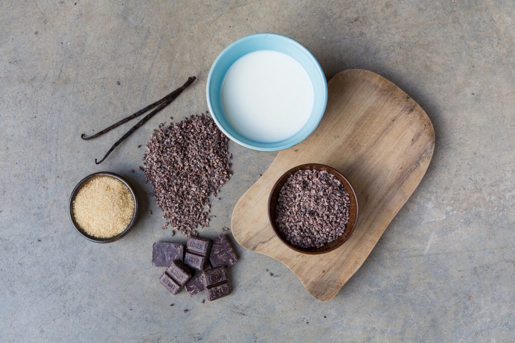 Chocolate ingredients separated on a table