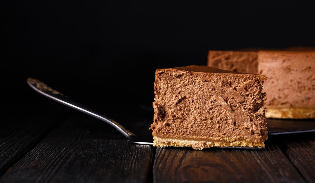A slice of chocolate cheesecake
