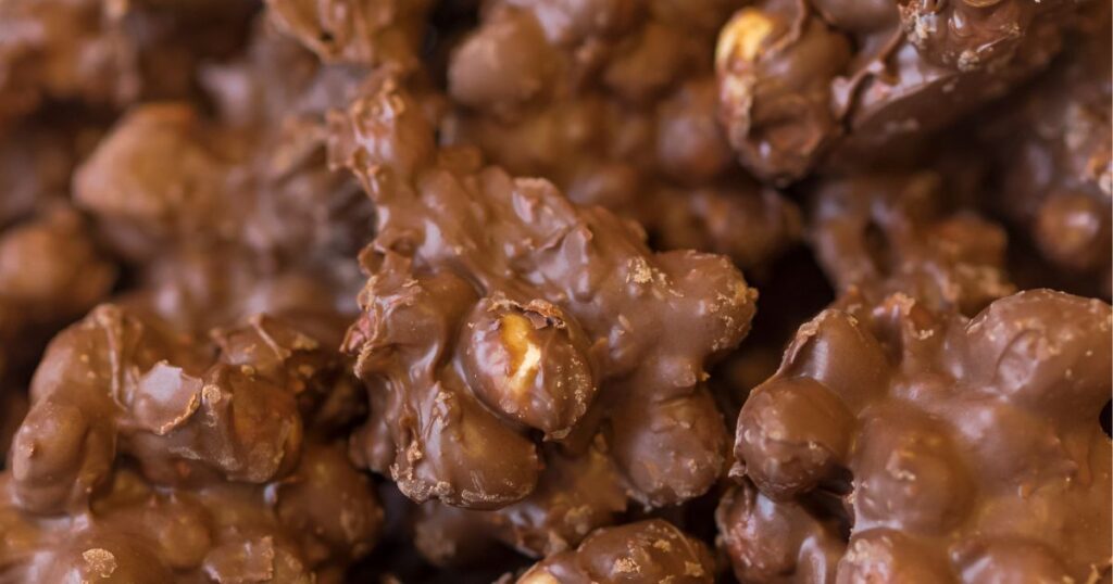 Close up of chocolate peanut clusters